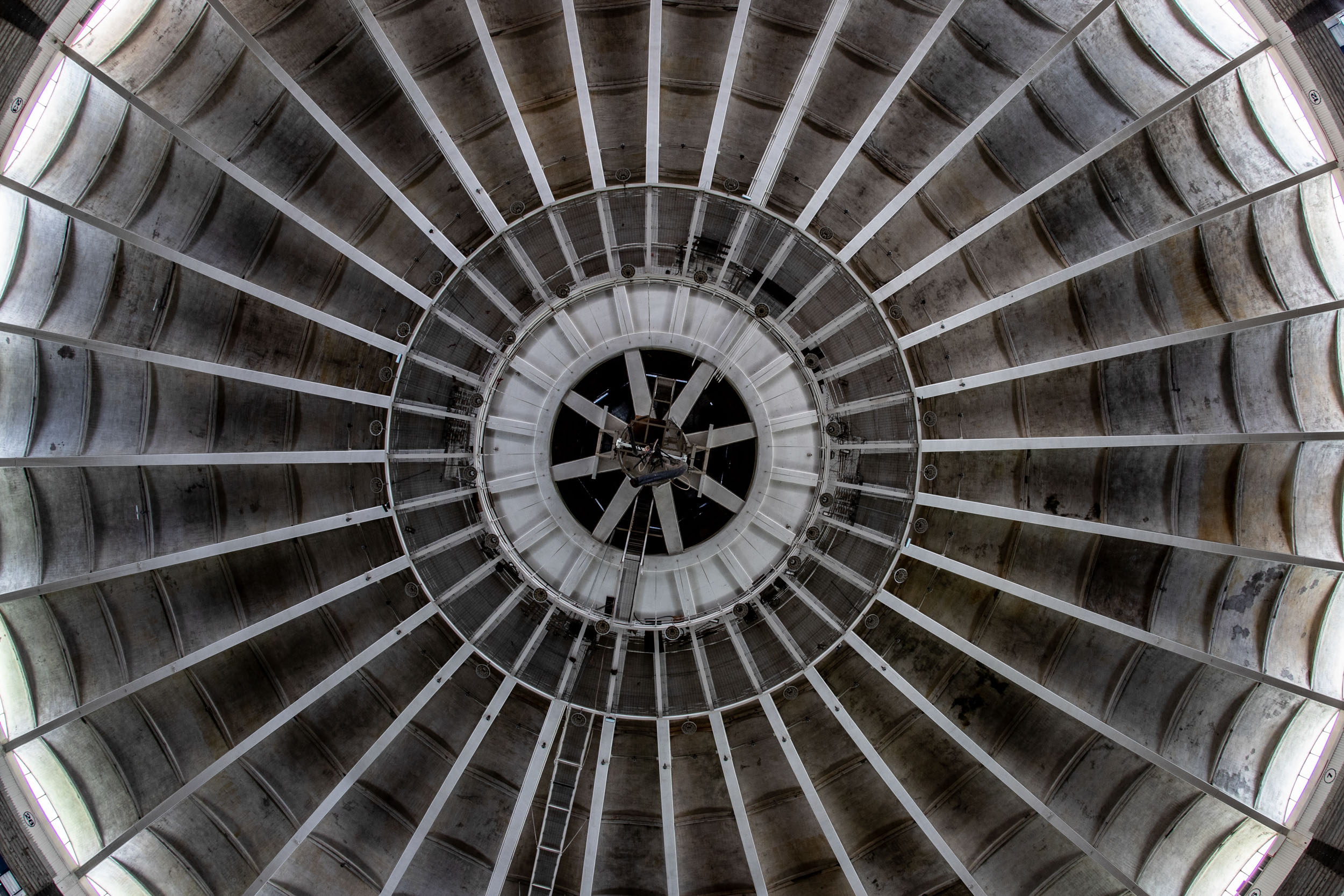 Looking up at the gutted UHall dome
