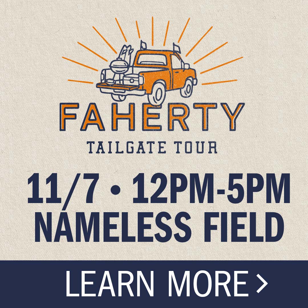 Poster of advertisement written Faherty Tailgate Tour, Nov 7, 12-5PM, Nameless Field