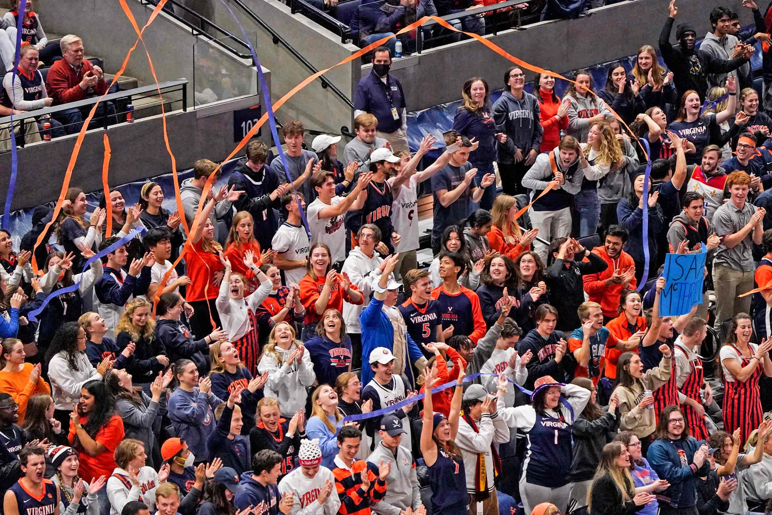 The UVA students section at a men's basketball game