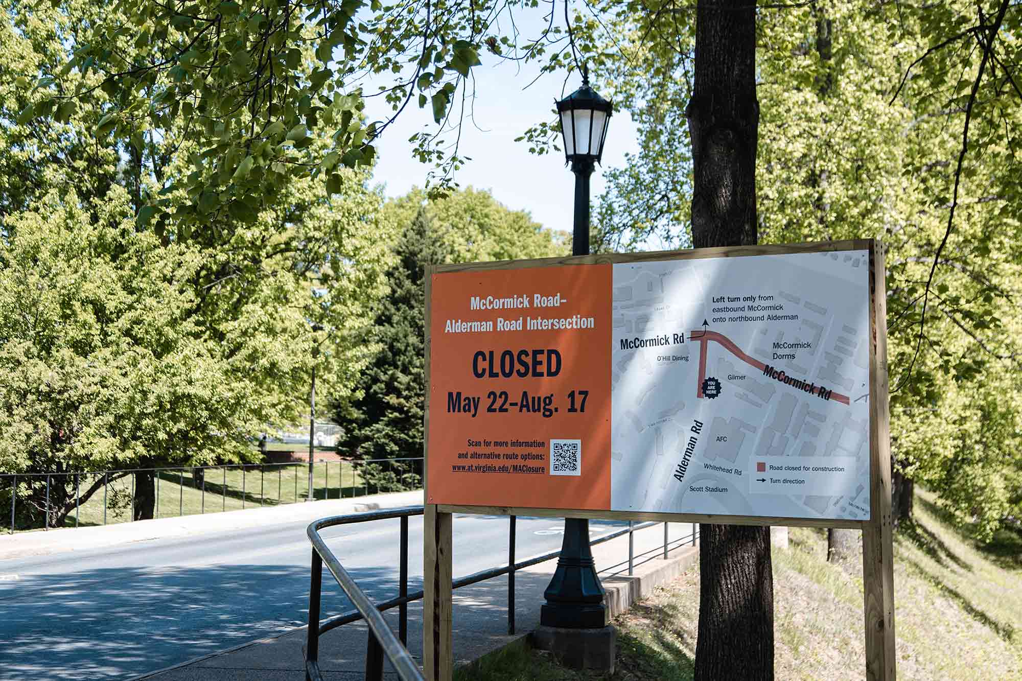 Posted sign informing drivers of the construction and road closures