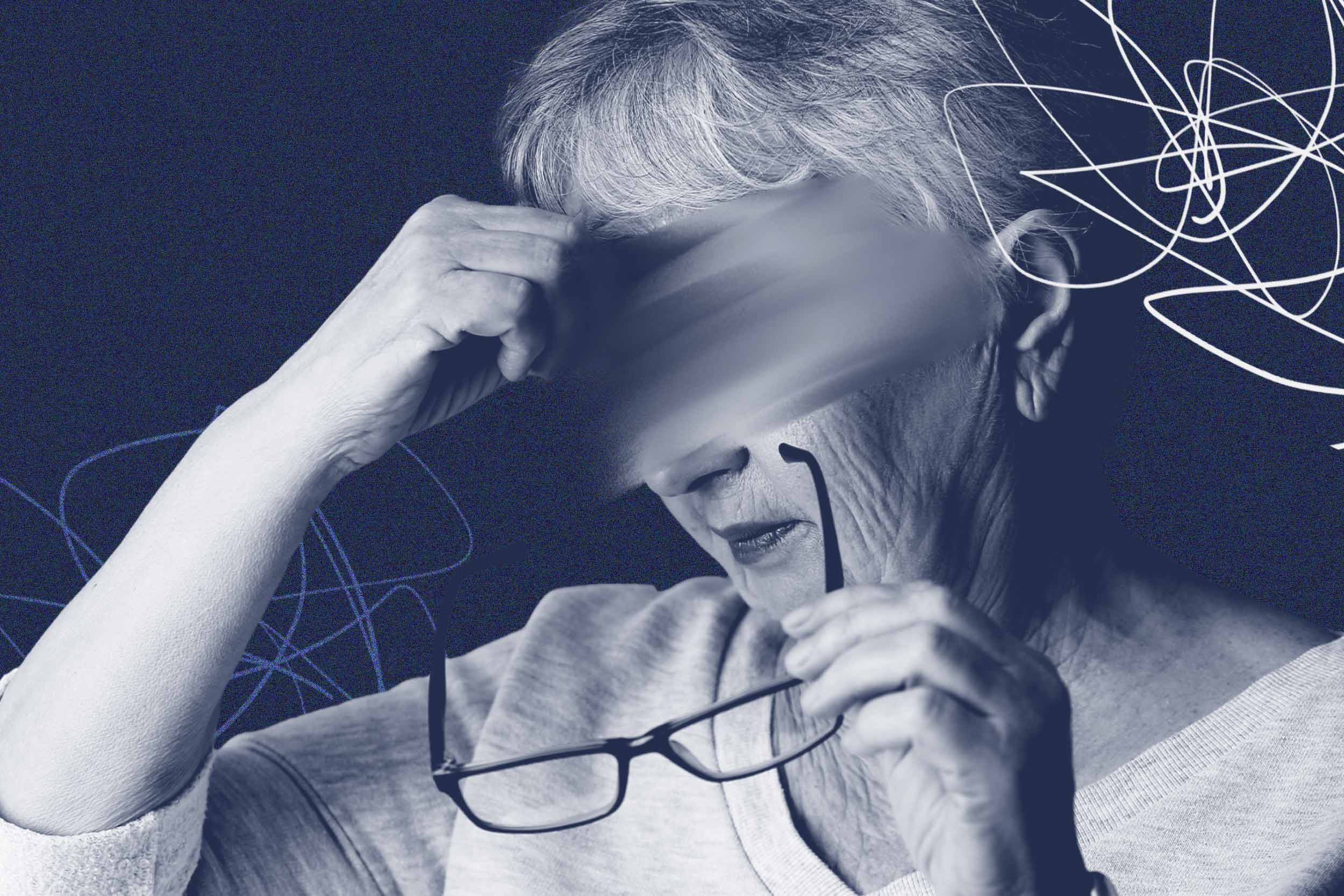Illustration of an older women with blurred out face symbolizing pain