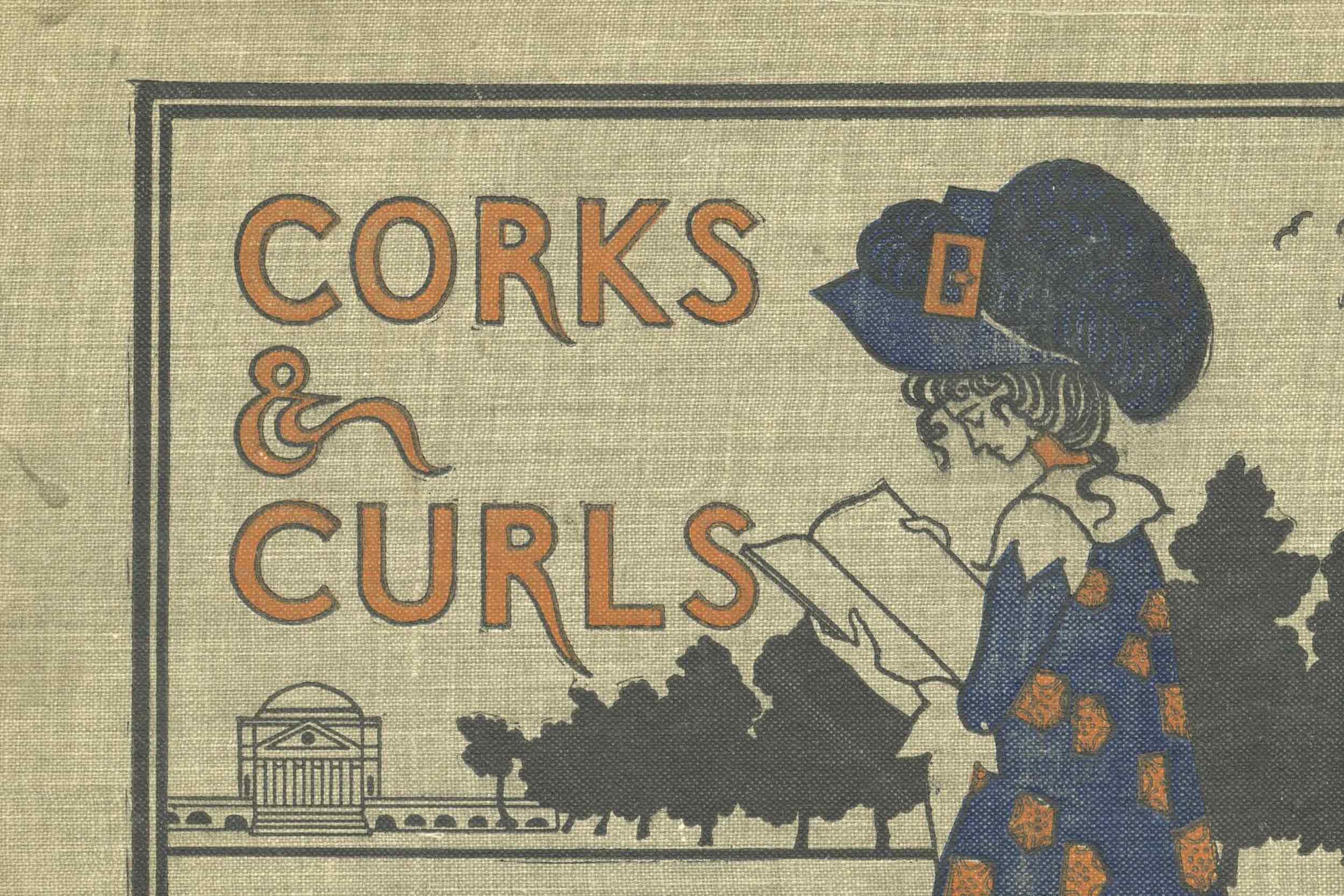 Close up of an old Corks & Curls yearbook cover