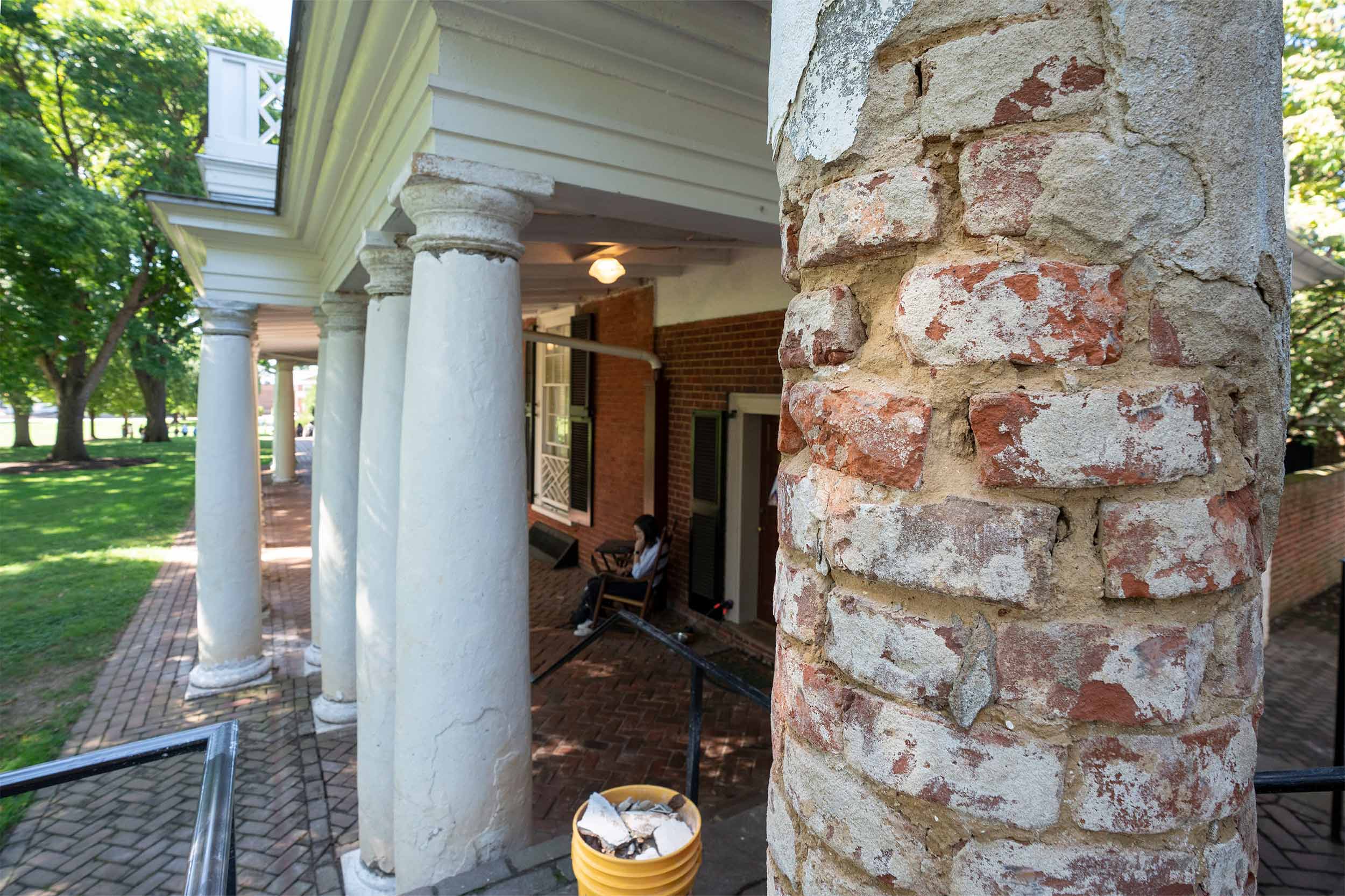 exposed brick in the columns