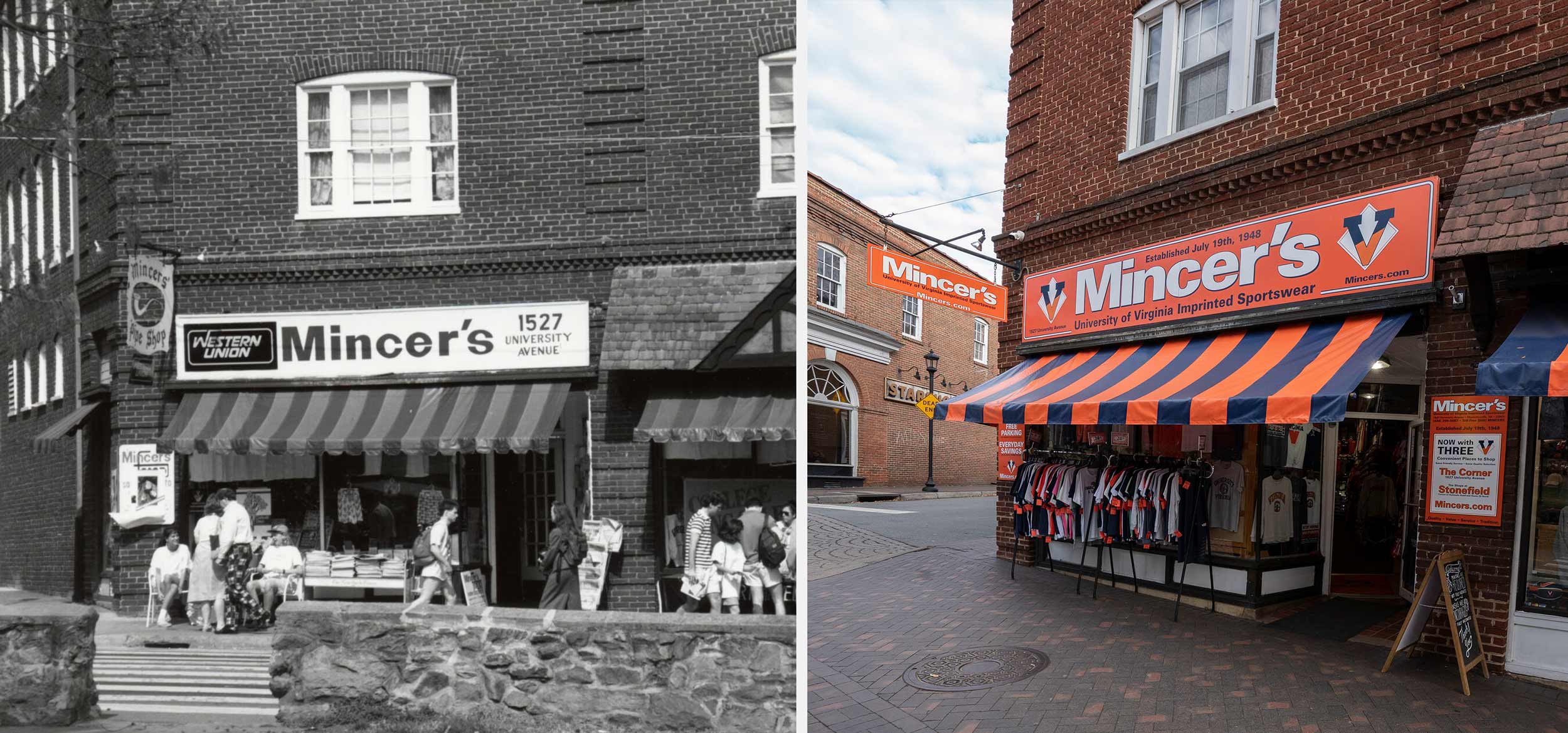 Side by side image of Mincer's store from 1948 to now