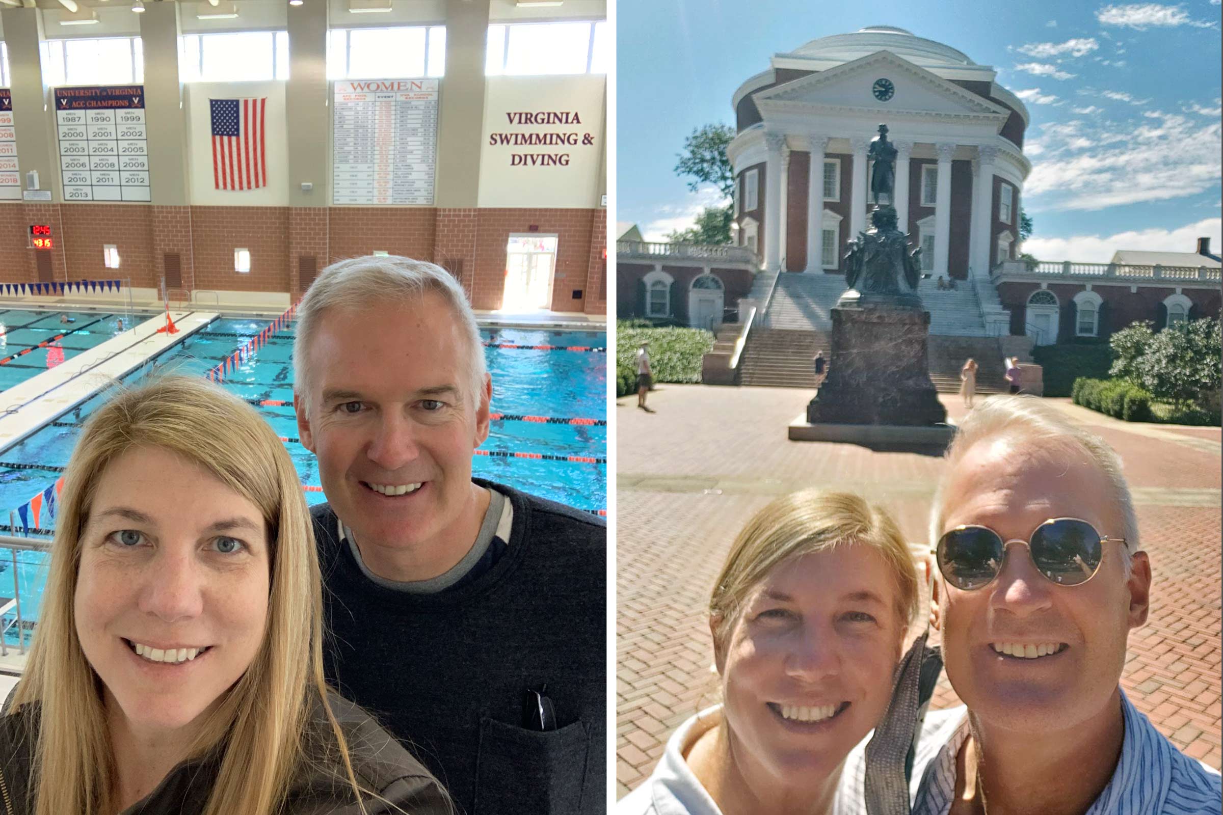 Picture of Glynis and Robert Walsh at UVA Pool and Rotunda.