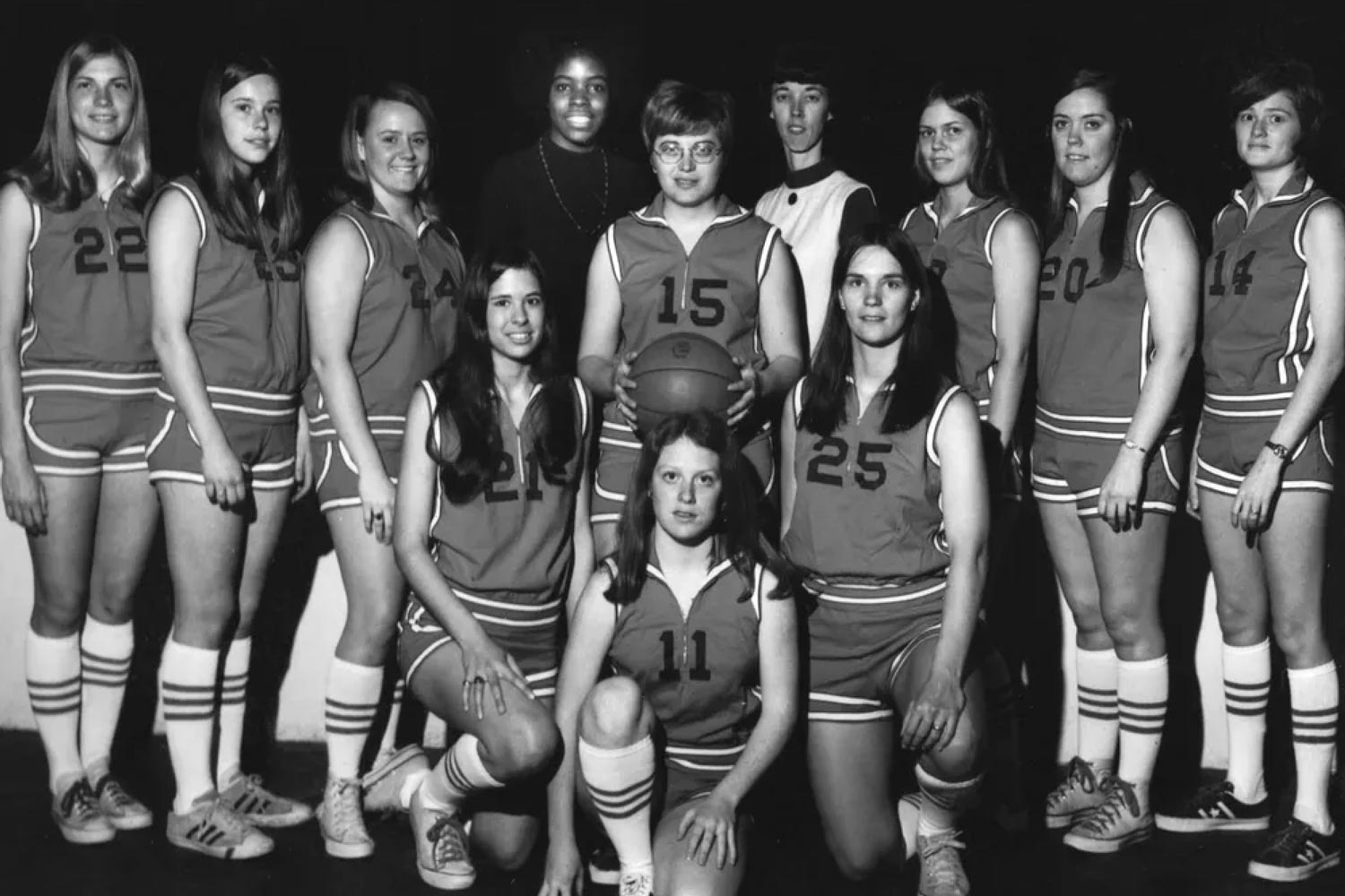 Black and white photo of a women's basketball team