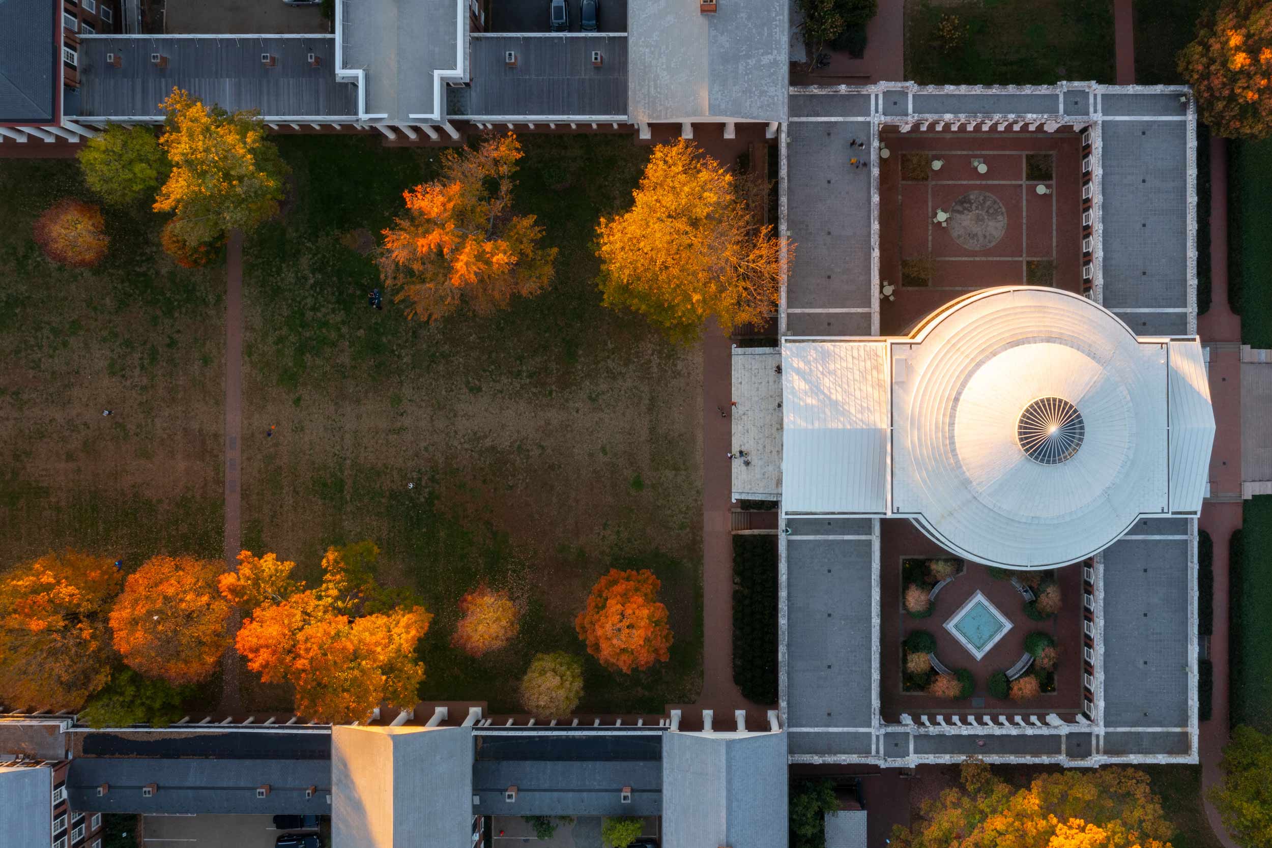 Aerial view of the Rotunda and the Lawns