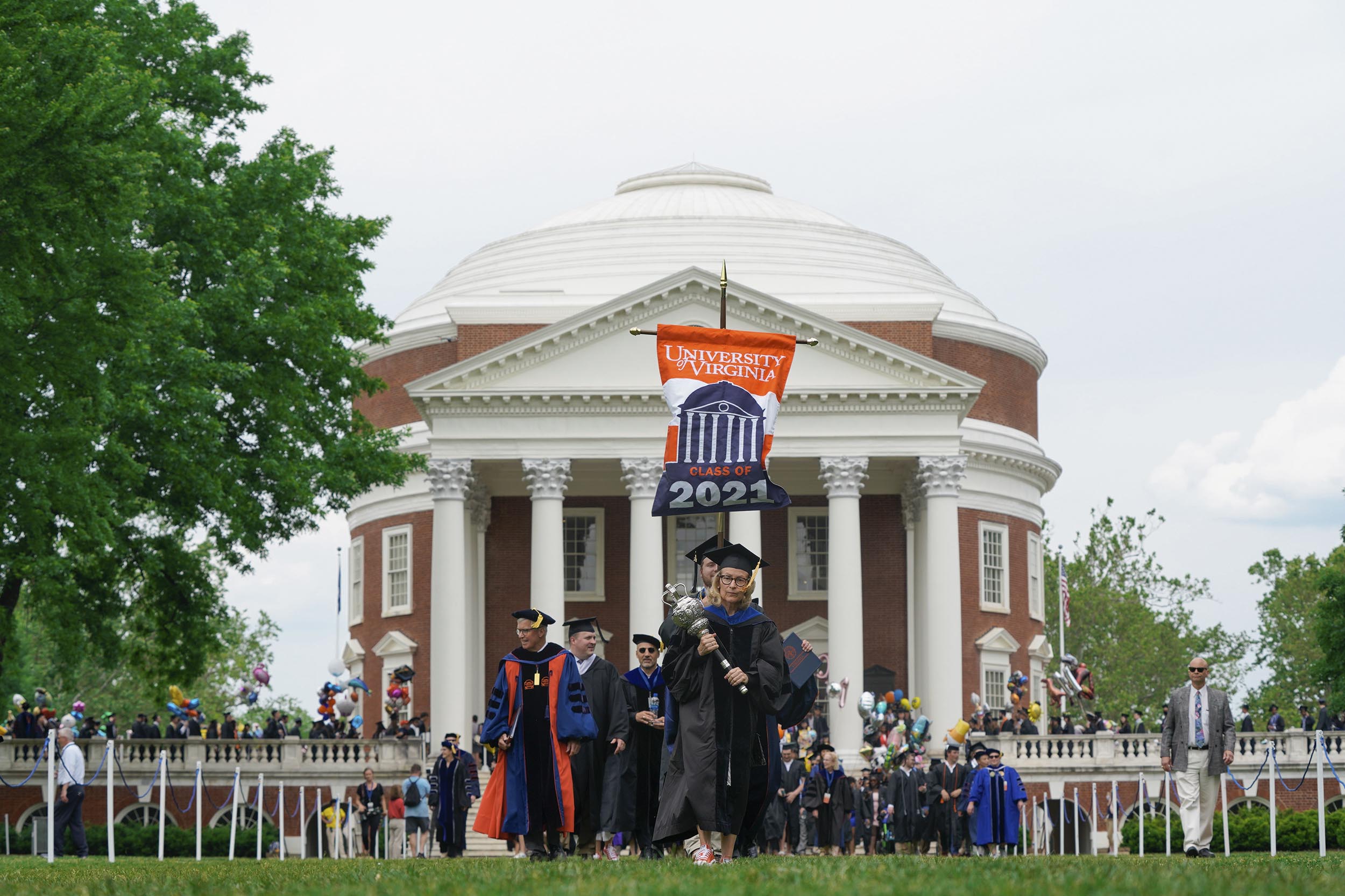 Rotunda during Final Exercises with all of the students walking on the lawn 