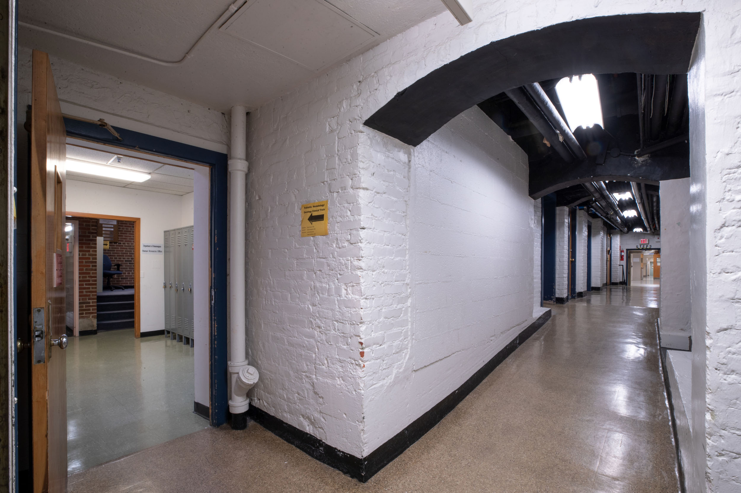 Painted white brick Hospital Hallway