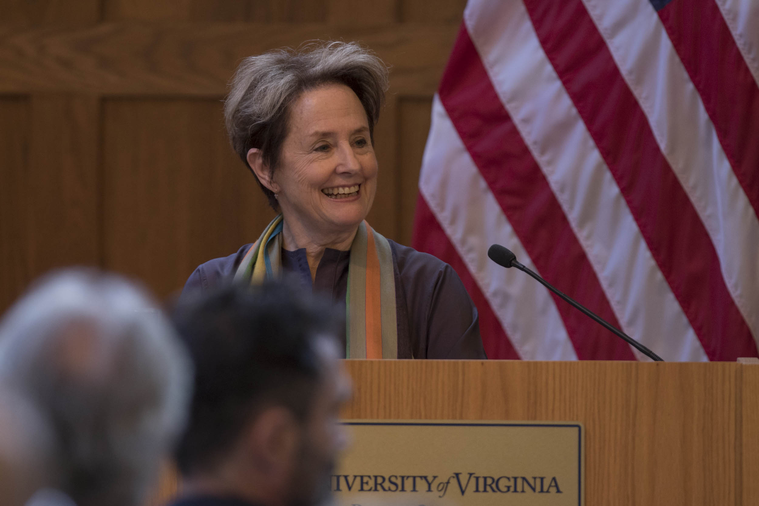 Alice Waters, recipient of the Thomas Jefferson Medal in Citizen Leadership, spoke Thursday at the Batten School. (Photo by Sanjay Suchak, University Communications) 