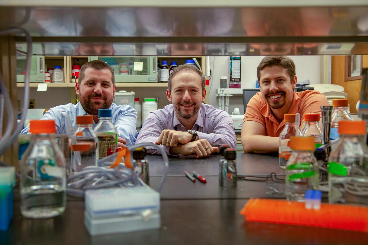 The research team behind the latest discovery includes, from left, Antoine Louveau, Jonathan Kipnis and Sandro Da Mesquita. 