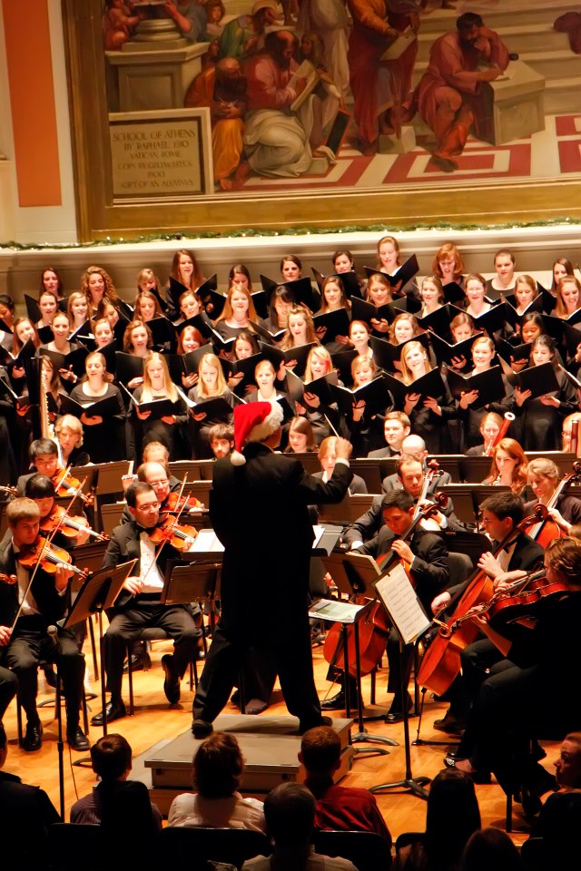 Orchestra and choir performing