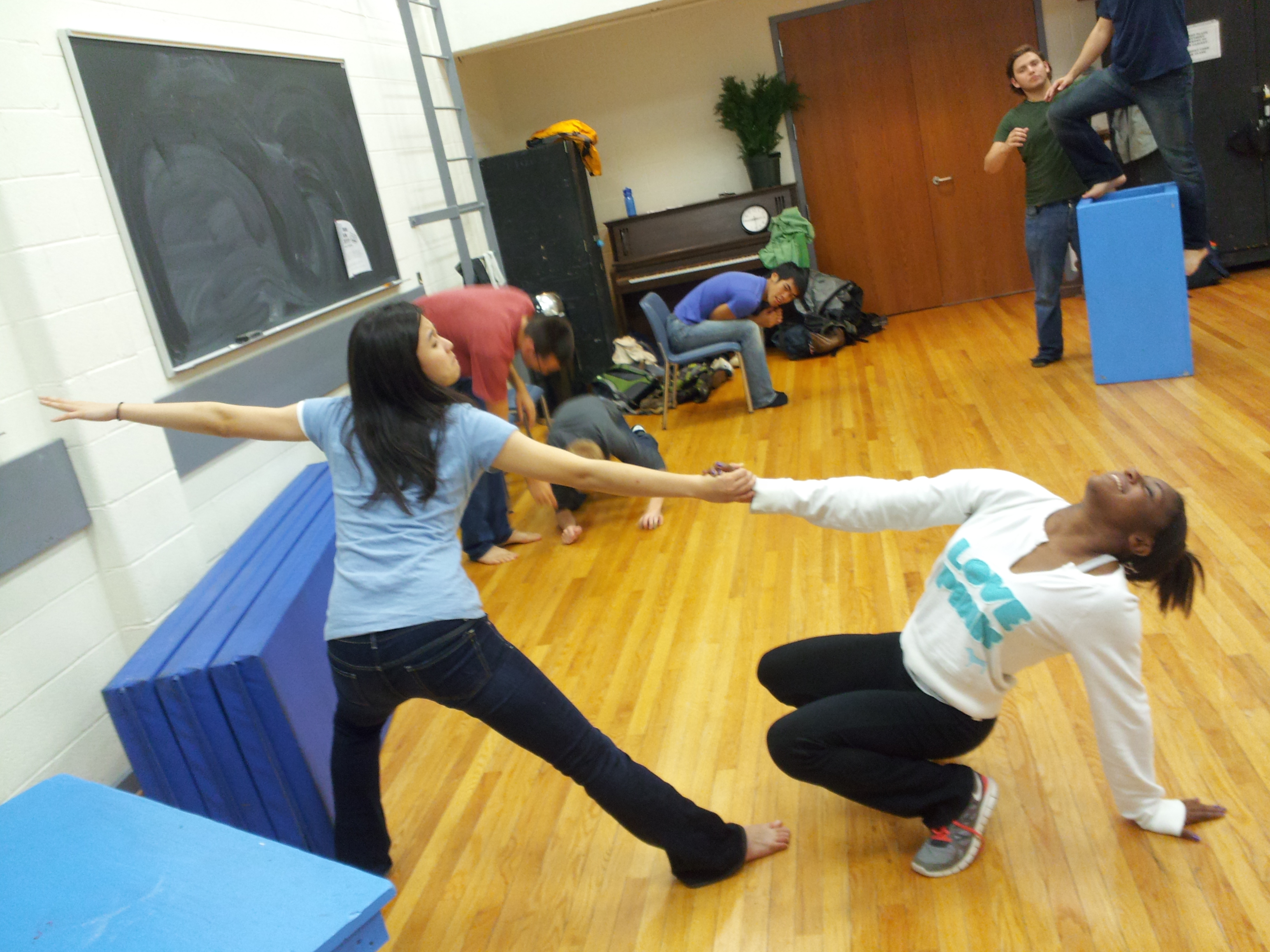 Jessica Wang, left, and Peyton Chaney, right, rehearse a dance together