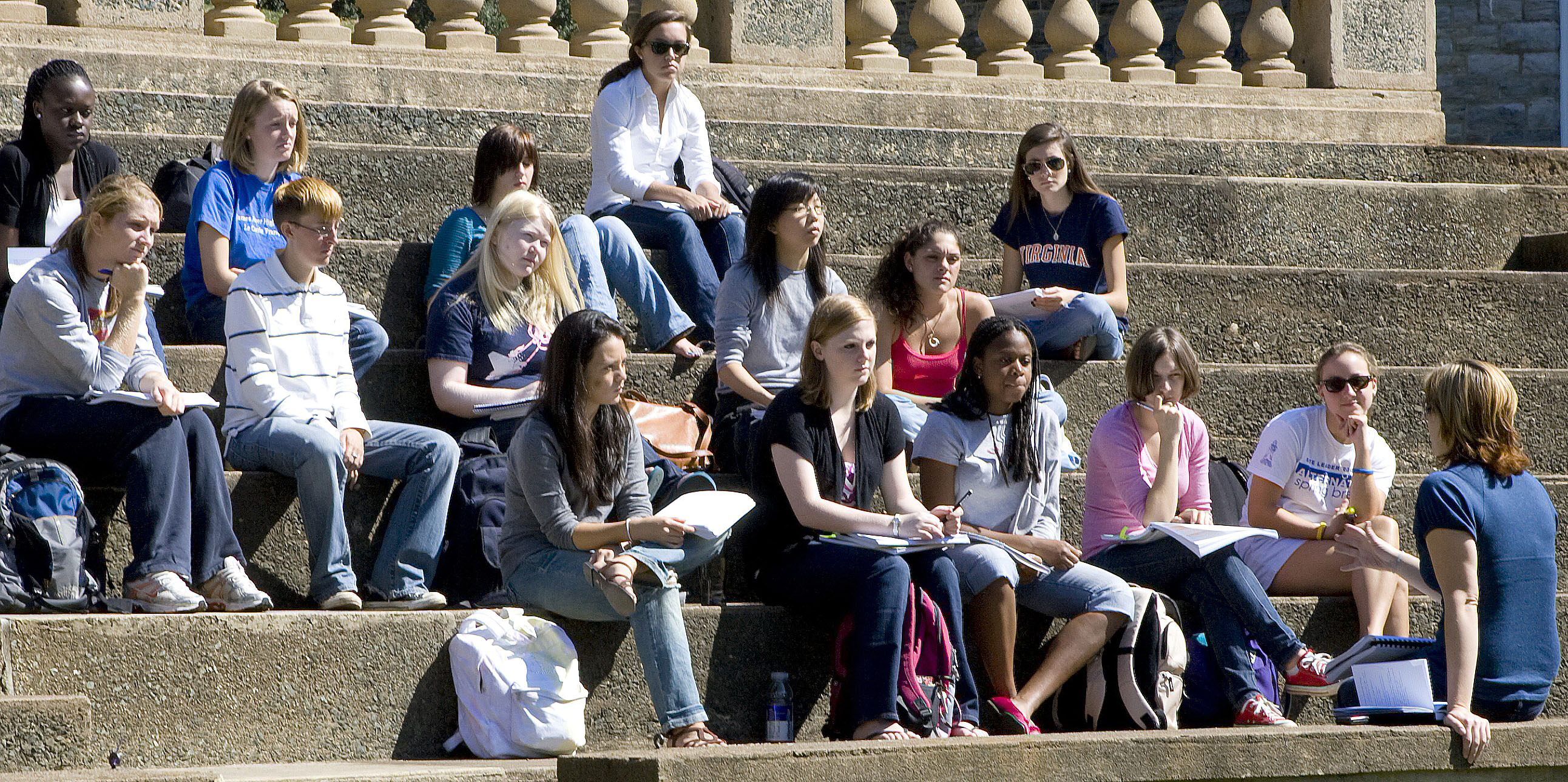 Students having class in the amphitheater 