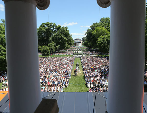 The Lawn full of people in chairs during a keynote speakers address