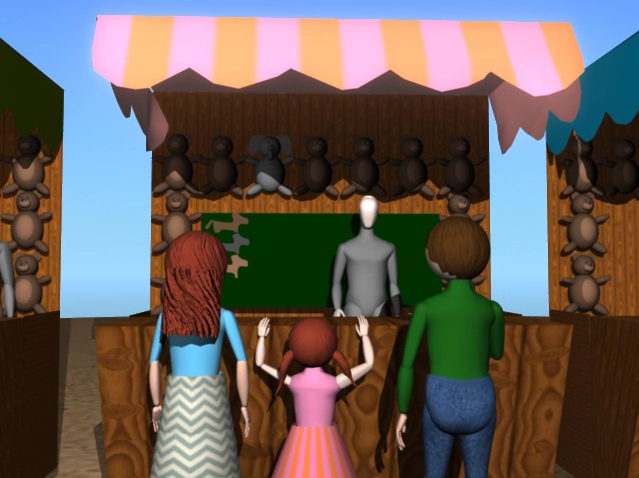 Digital rendering of a family at a carnival game