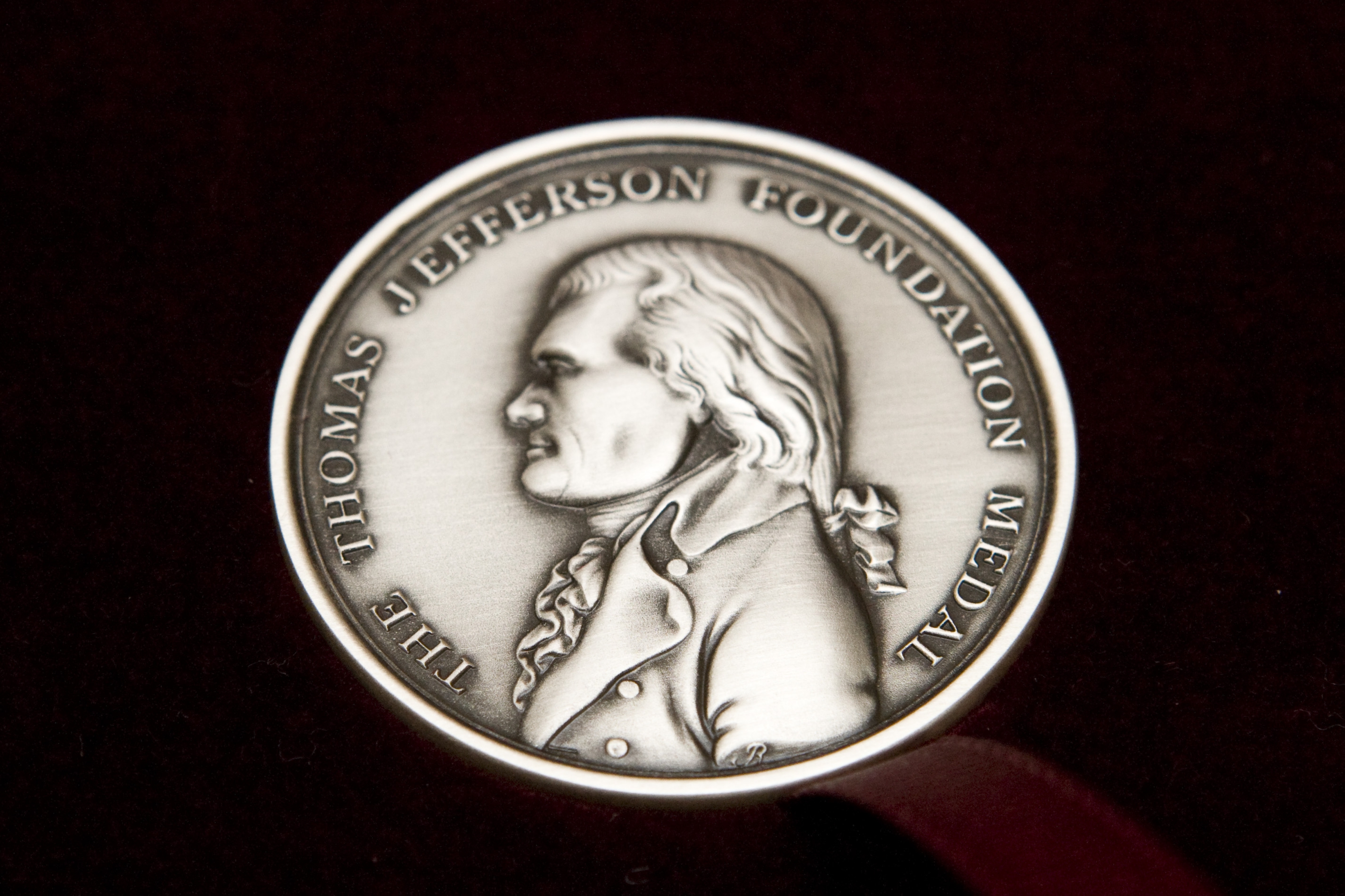 The Thomas Jefferson Foundation Medal with the head of Jefferson on it
