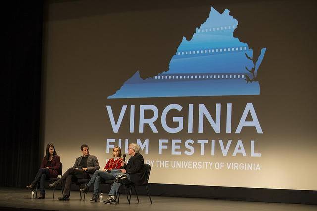 Panelists on stage talking during the Virginia Film Festival