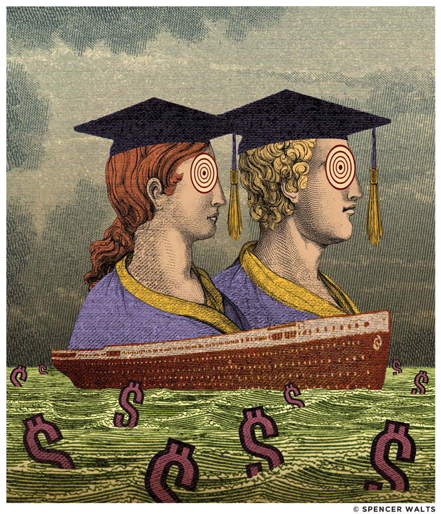 Magazine cover of a boat with two big busts on top