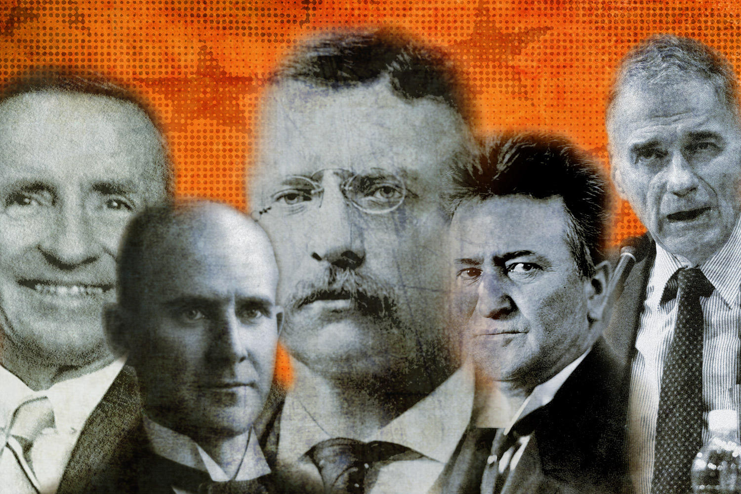 collage of men From left, Ross Perot, Strom Thurmond, Theodore Roosevelt, Robert LaFollete and Ralph Nader.