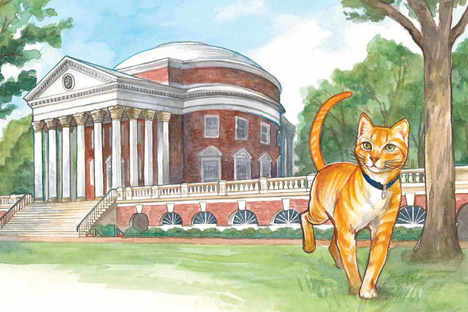 Illustration of an orange cat in front of the Rotunda