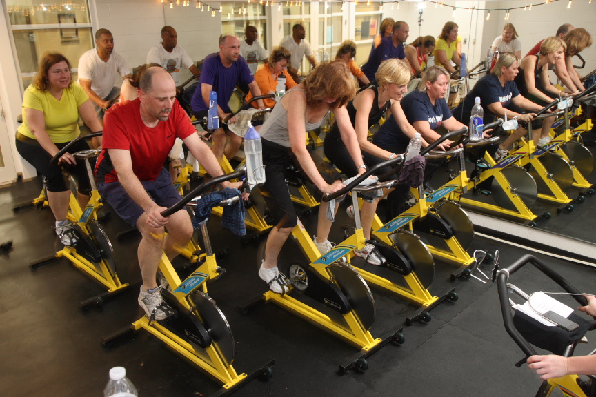 Group of people in a spinning class