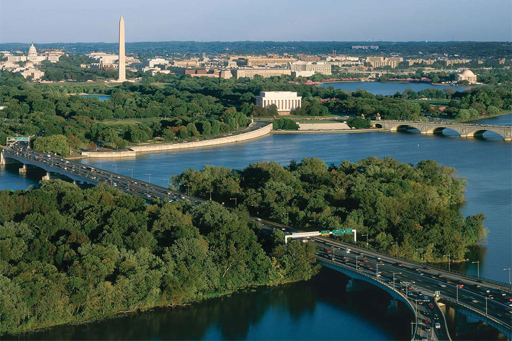 Aerial view of Washington, D.C. in August.