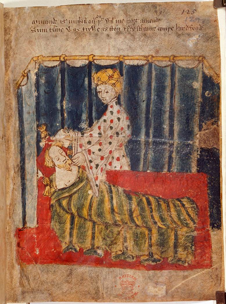 Painting of a woman taking care of a man