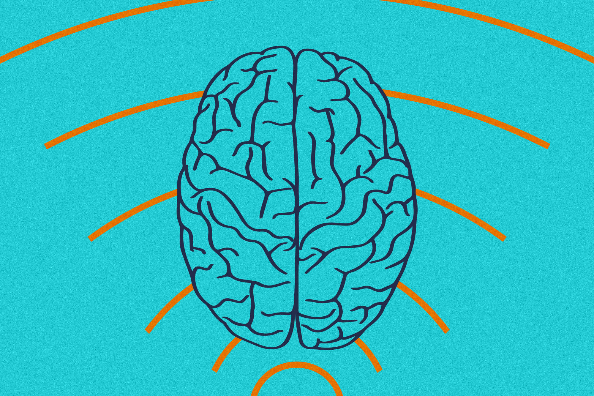 illustration of a brain with wifi signal behind it on a blue background