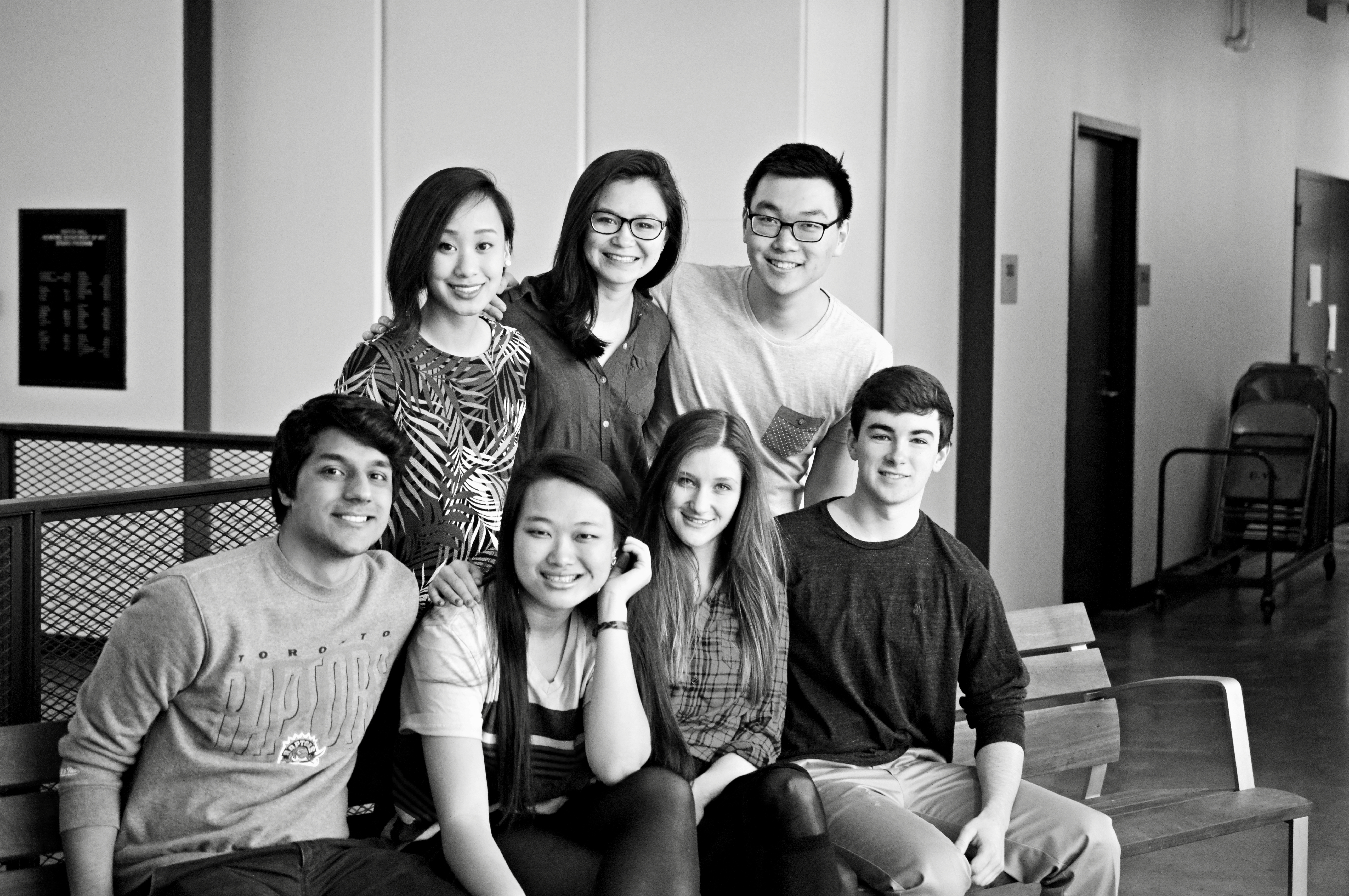 Group photo Top row, left to right: Katherine Jiang, Tania Ermak, Wu. Bottom row, left to right: Karan Baboota, Ariel Kao, Miller, Cameron Upshaw.
