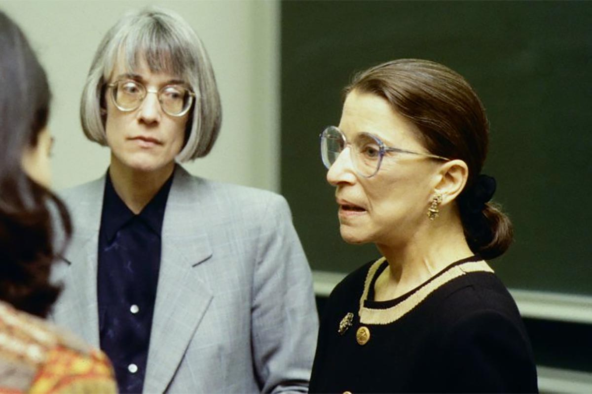 Justice Ruth Bader Ginsburg, right, speaking to a group of women