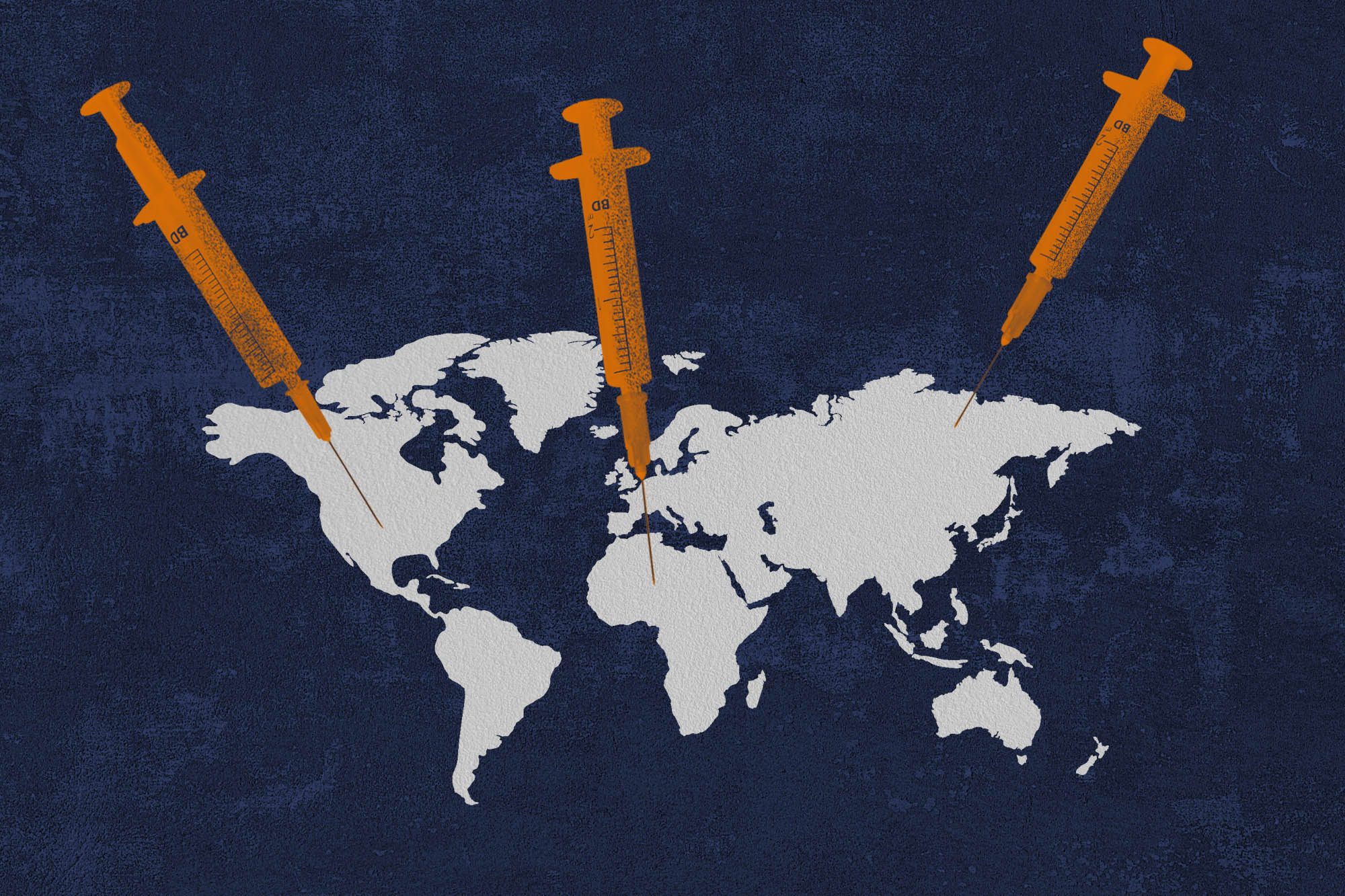 Illustration of the world with Orange syringes in different countries