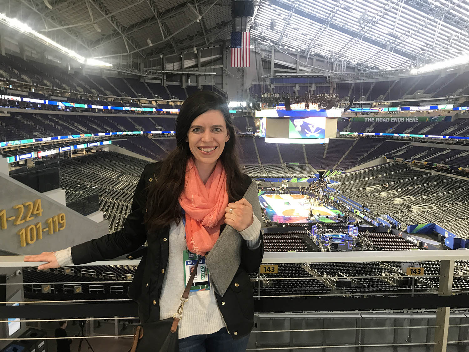 Caroline Newman at the top of the Final four stadium