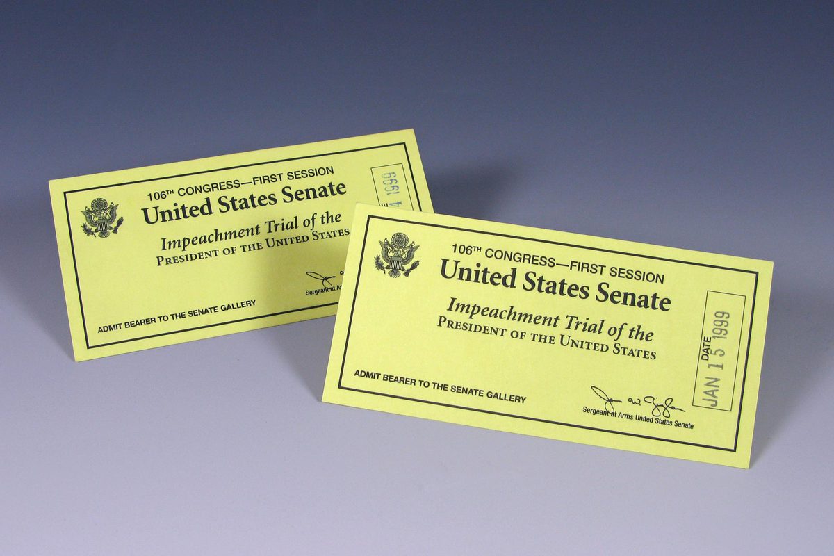 Yellow Tickets, dated Jan. 14 and 15, 1999, to President Bill Clinton’s impeachment trial