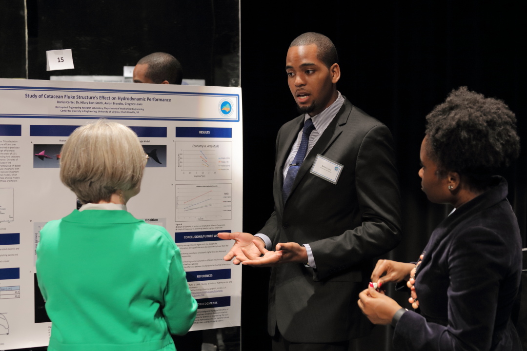 ﻿﻿Darius Carter, who’s now a UVA graduate student in mechanical and aerospace engineering, presented at symposia through the VA-NC Alliance last year.