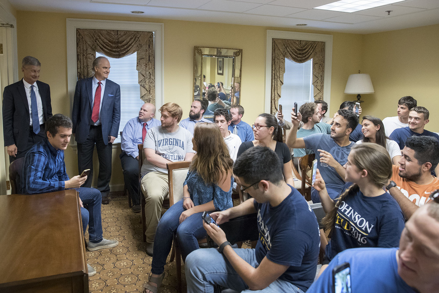 Presidential candidate Gary Johnson took time to greet students before appearing on Monday’s edition of American Forum.