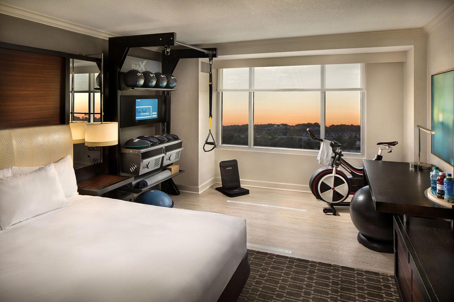 Workout equipment in a Hilton hotel room