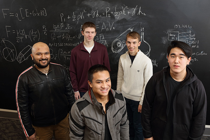 The UVA team. Back, from left: Alishan Hassan, Seth Morris and Aleksander De Mott. Front, from left: Milton Su and Mike Park.