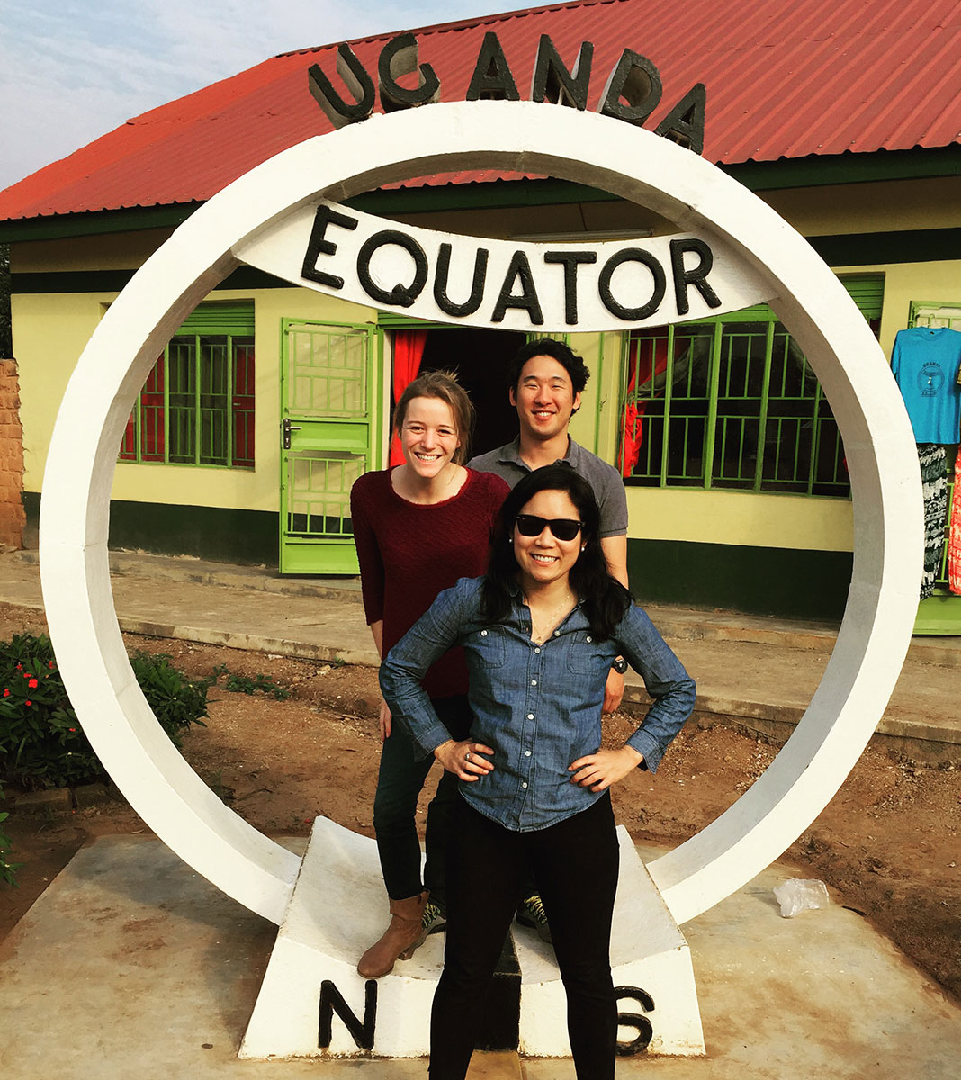 Darden students Christine Thach, Aldea Meary-Miller and Bryan Yoon at the equator. (Photo courtesy of Christine Thach).