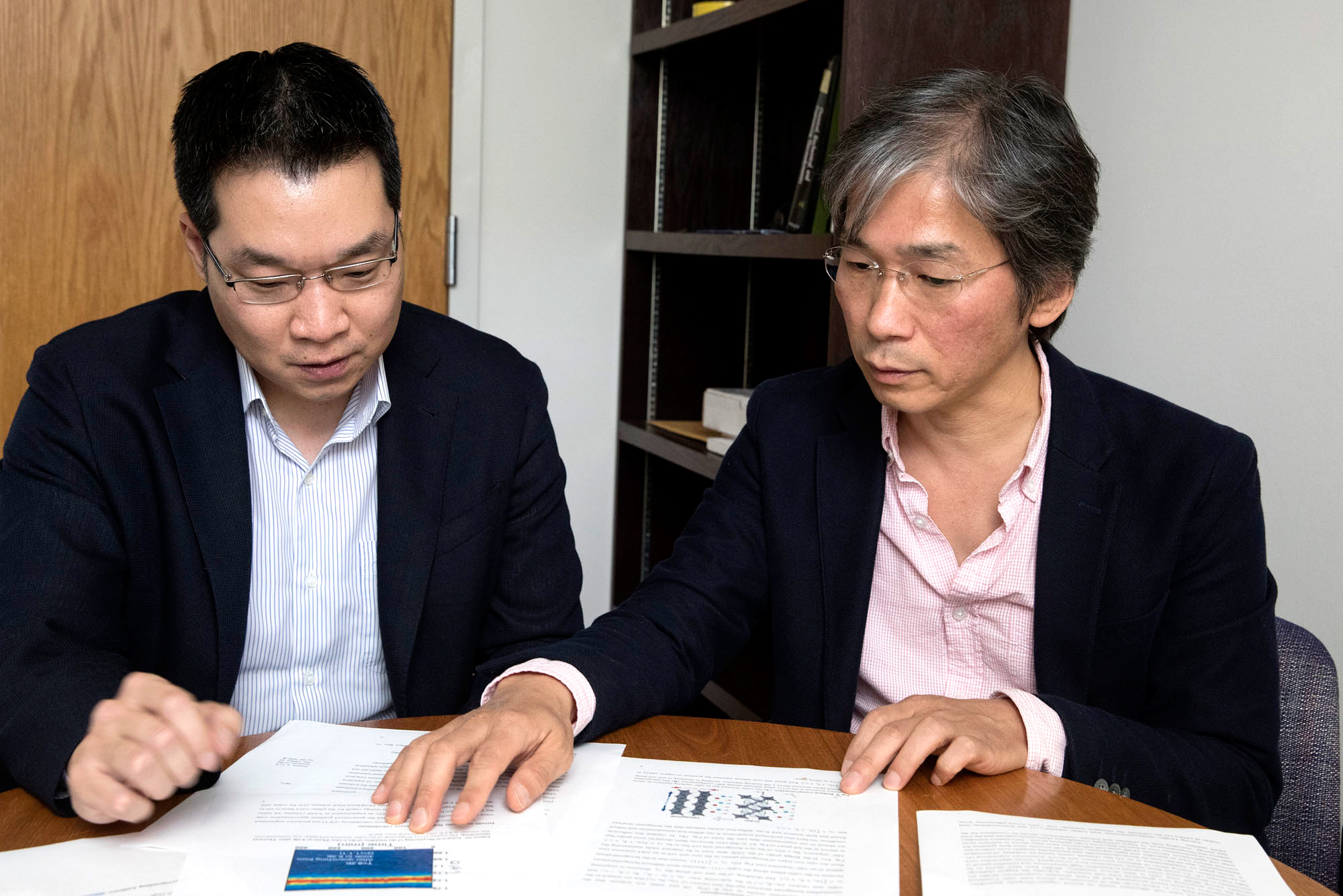 Choi, left, and Lee say HOIPs will be available someday in the near future as inexpensive inks that could be printed onto rolls of paper or plastic and then used as flexible lightweight solar cells for a range of personal electronics uses.