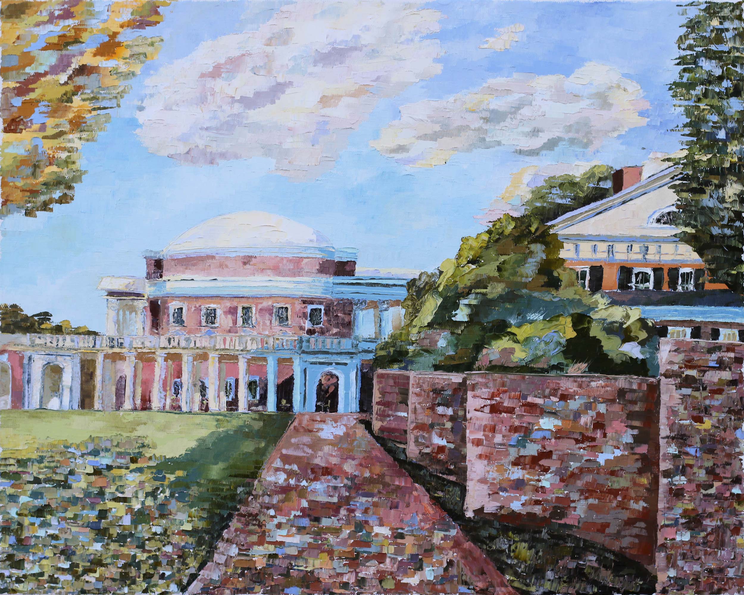 Davis’ “Rotunda and Pavilion I” painting has a serpentine wall and a side view of the Rotunda