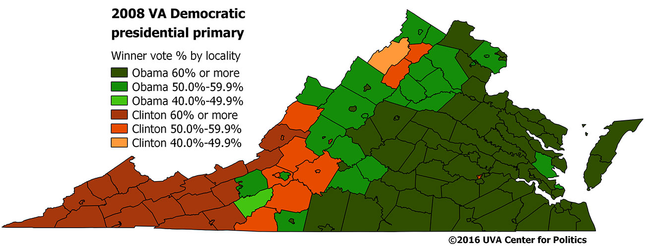 Map 5: 2008 Virginia Democratic presidential primary. 