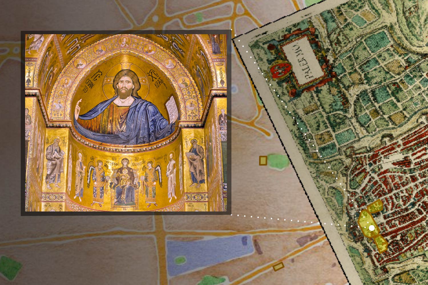 This rendering of a Neatline element displays an inner mosaic in the Cappella Palatina in Palermo. 