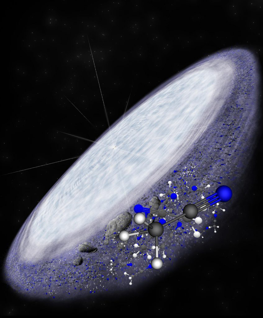 An artist’s impression of a protoplanetary disk. ALMA has detected organic molecules in space, indicating that the conditions for life could exist beyond our solar system. Credit: Bill Saxton (NRAO/AUI/NSF)