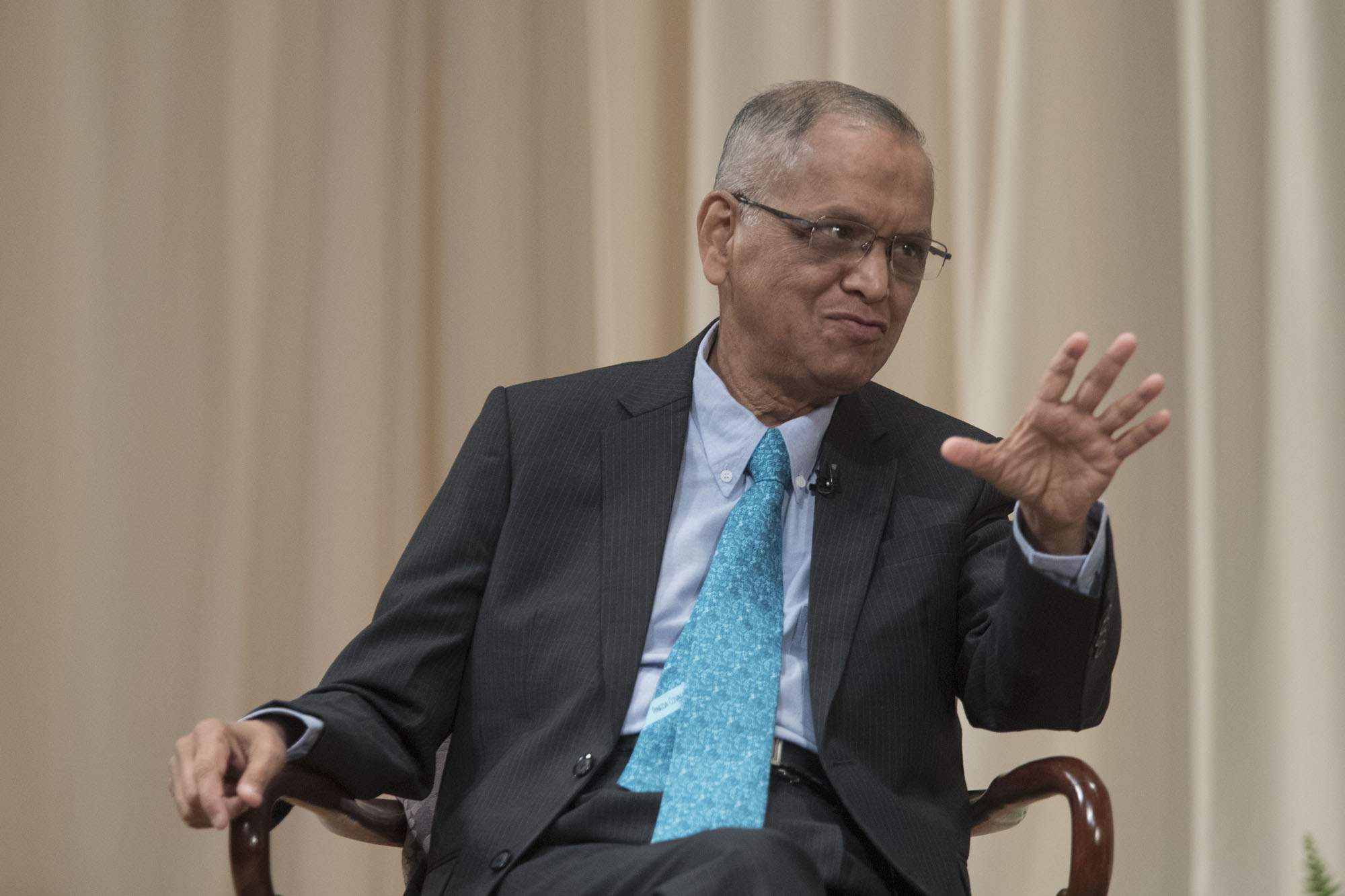 Infosys founder and former CEO and Chairman Narayana Murthy spoke Wednesday at the Darden School of Business. (Photo by Dan Addison, University Communications)