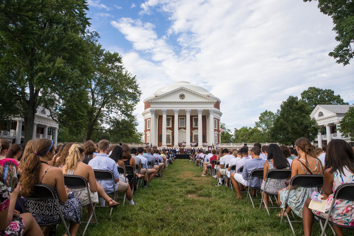 During Opening Convocation, students face the Rotunda. Four years later, they will face Old Cabell Hall at graduation, serving as a bookend to their careers at UVA. 