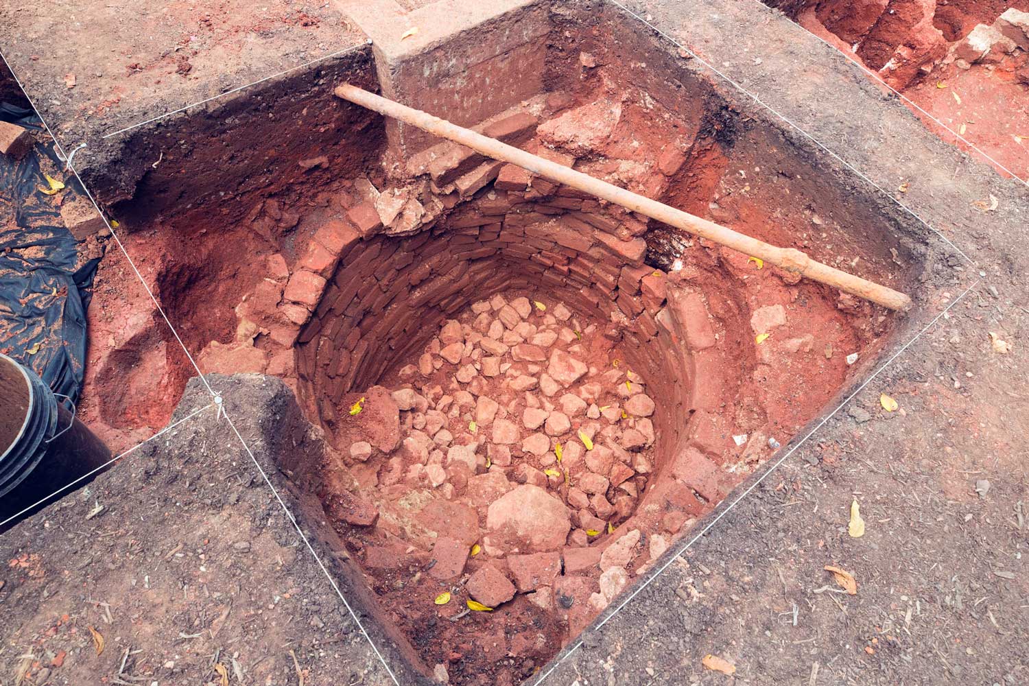 A Well was filled with stones and bricks at an archeological site at pavilion four