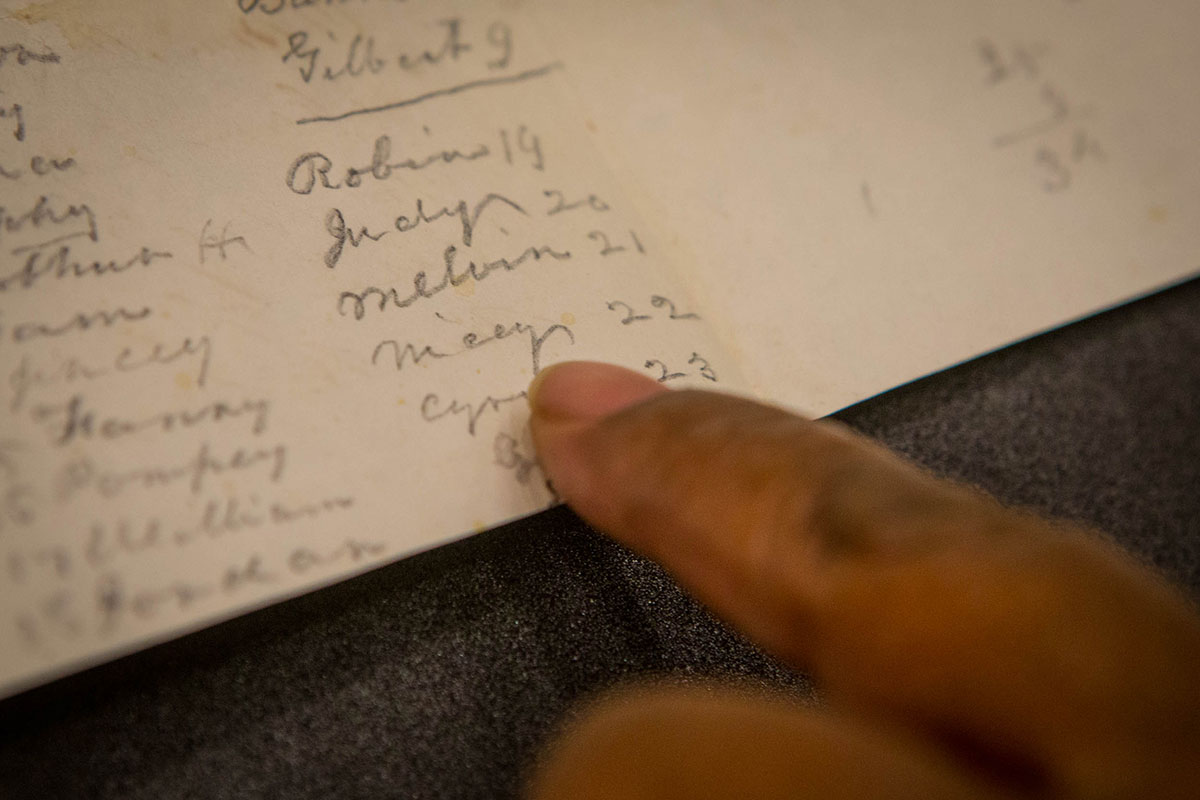 Rush points to her great-great-grandmother Nicey’s name among a list of 34 slaves. It was the first mention of her she found outside of official government records.