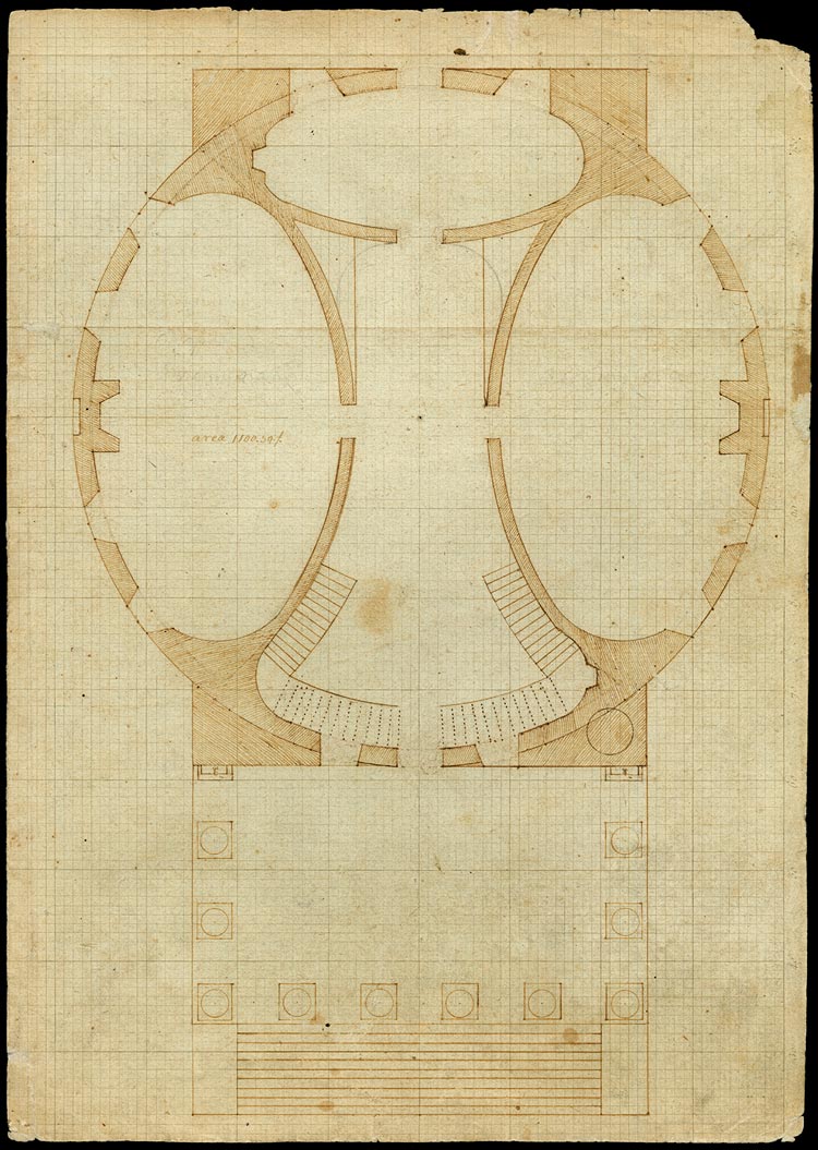 Jefferson’s Rotunda drawings resemble a U.S. Capitol layout he planned. (Thomas Jefferson University of Virginia, Rotunda June 16, 1823 (N-330). Thomas Jefferson Papers, Albert and Shirley Small Special Collections Library at the University of Virginia)