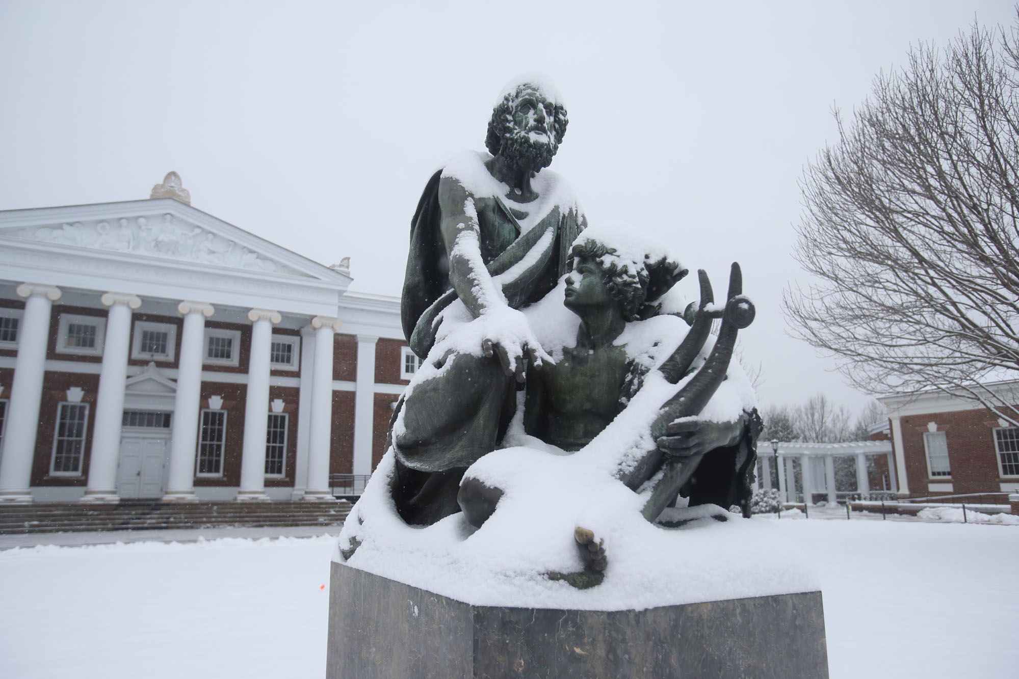 Homer statue in snow 